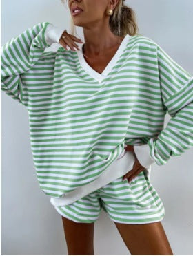 Dame fritids-loungewear-sæt med stribet design og afslappet snit Stilla