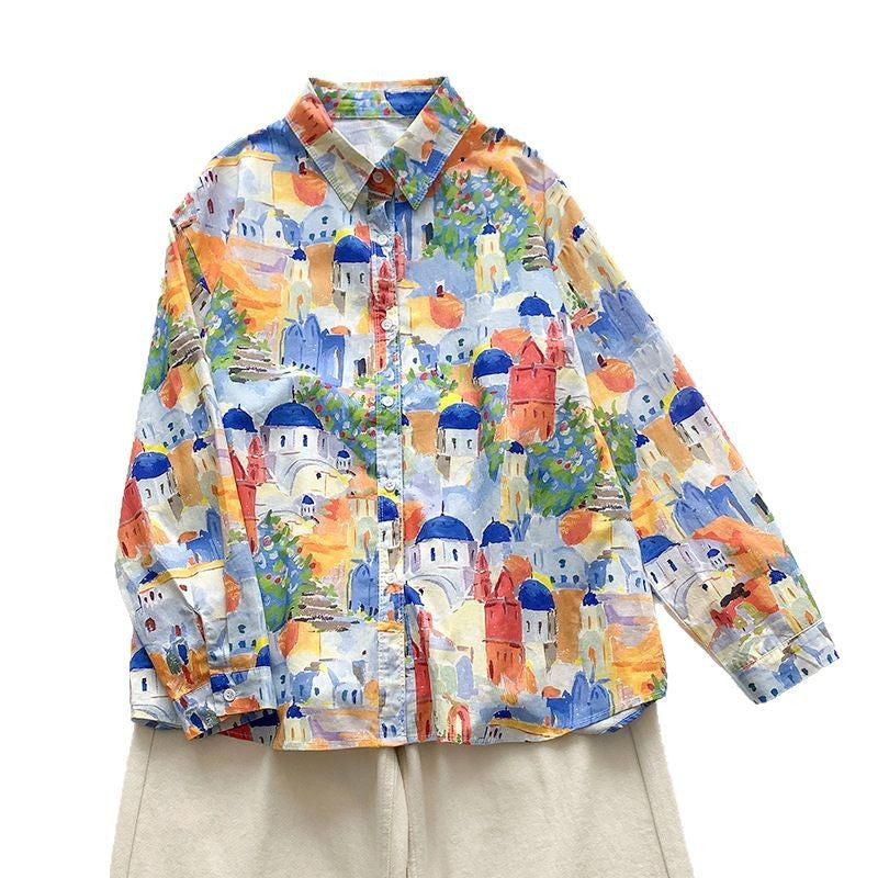 Dame farverig kunstbluse Stilla