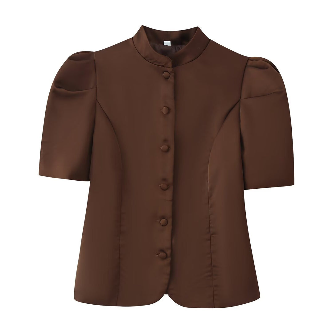 Dame blazer med puffærmer og elegant ståkrave Skovae