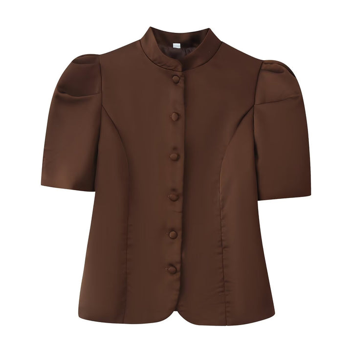 Dame blazer med puffærmer og elegant ståkrave Skovae