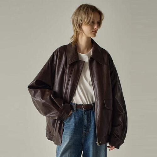 Dame oversized læderjakke i urban stil med praktiske lommer og kvalitetsmateriale Stilla
