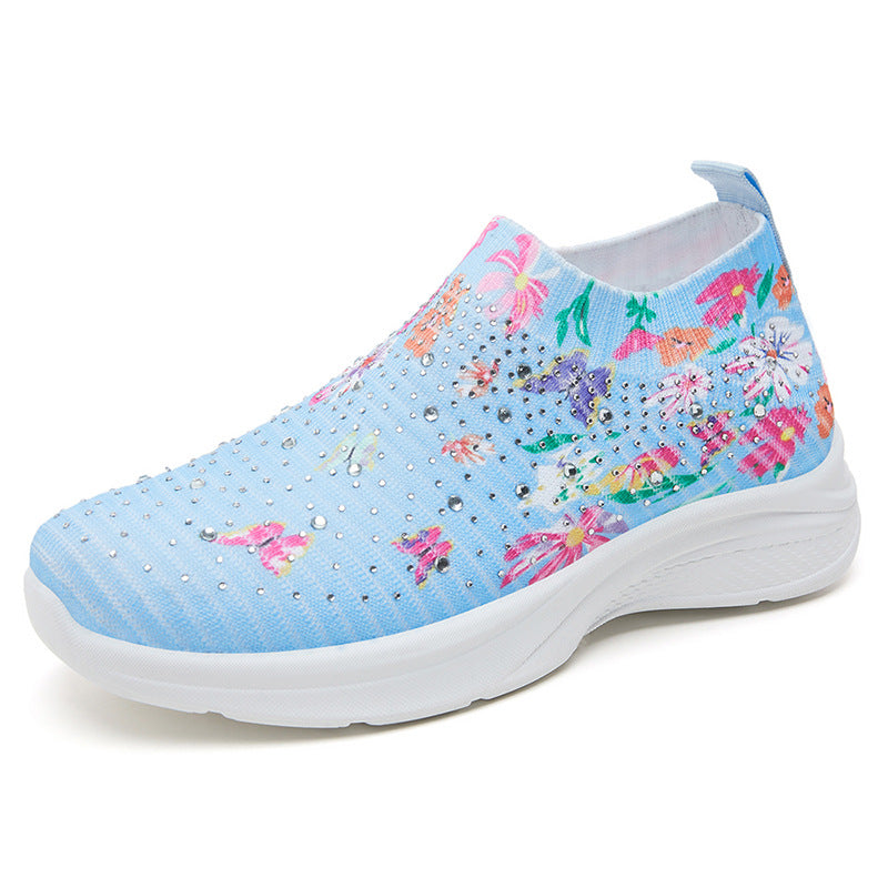 Femme Dekorative Florale Slip-On Sneakers med Rhinestone-Design Stilla