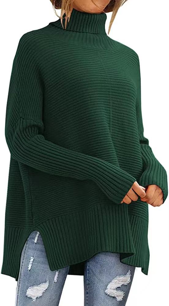 Dame Stor Turtleneck Skipjorte med Fin Ribbet Struktur og Asymmetrisk Snit Stilla