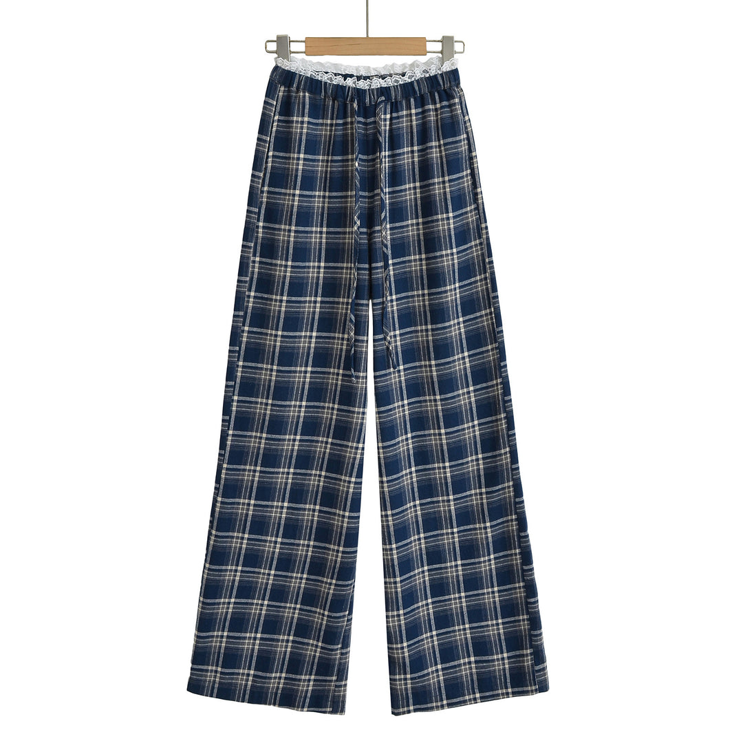 Dame pyjamabukser med afslappet ternede mønster og elastisk talje Stilla