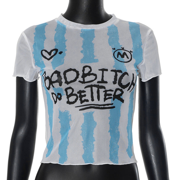 Dame Crop-top med kreativ grafisk tryk og tætsiddende snit Skovae