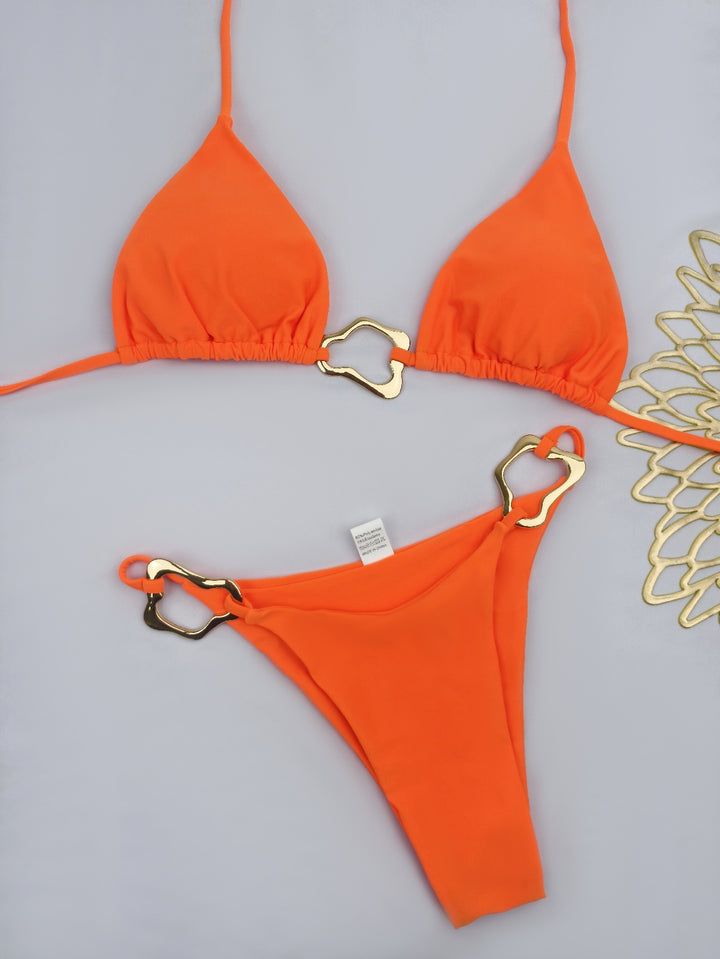 Dame Triangel-Bikini med stilfulde guldkantninger Skovae