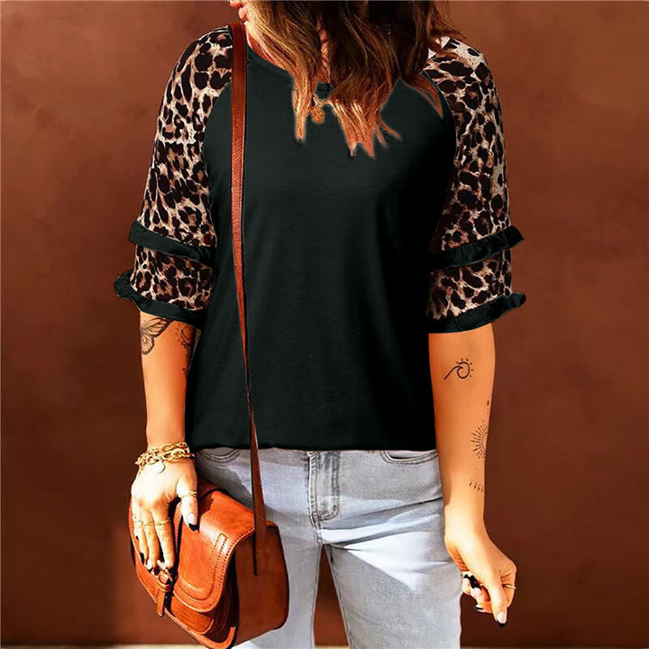 Kvinder Stilfuld Leopardmønster Overlay T-Shirt Stilla