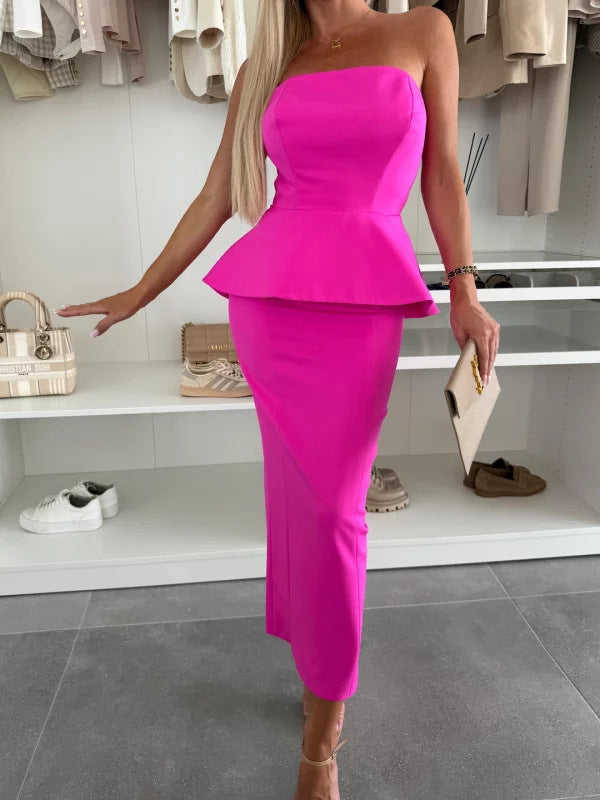 Dame Peplum Kjole med skulderfri design og figursyet silhuet Stilla