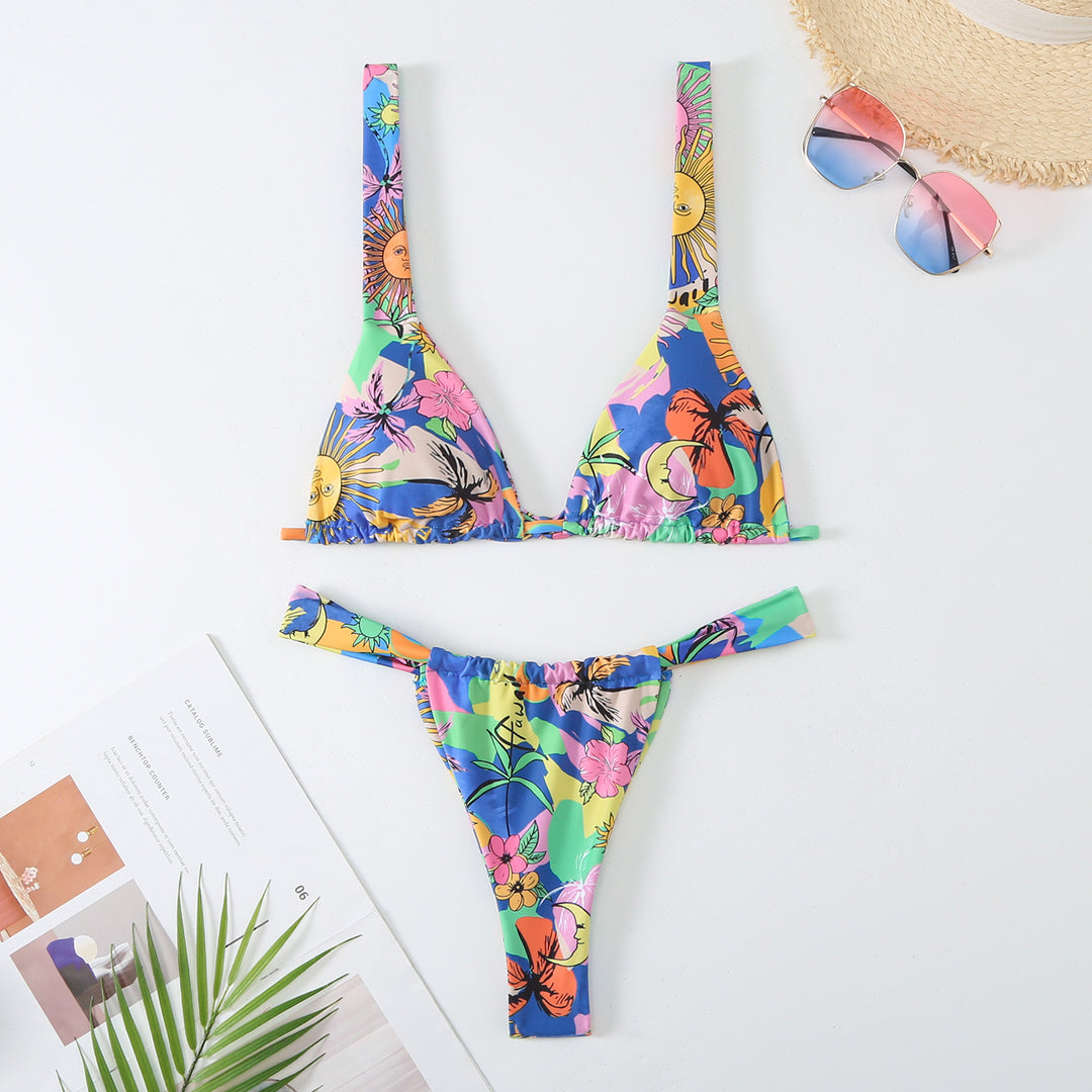 Femme Justerbar Triangle-Bikini-Sæt med Rynke-Detaljer Stilla