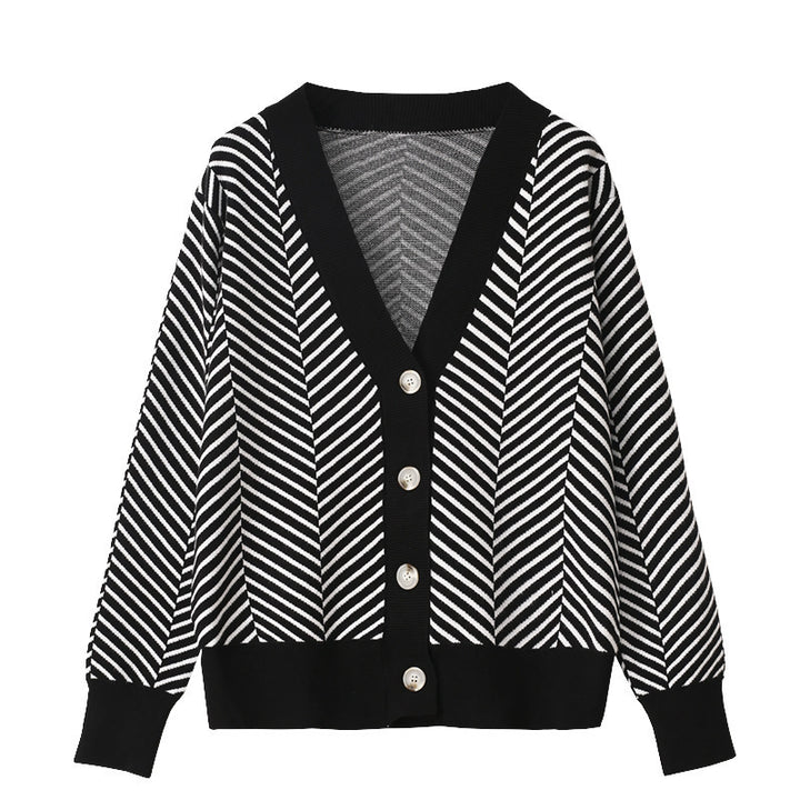 Kvinders cardigan med zigzag mønster og knaplukning Stilla