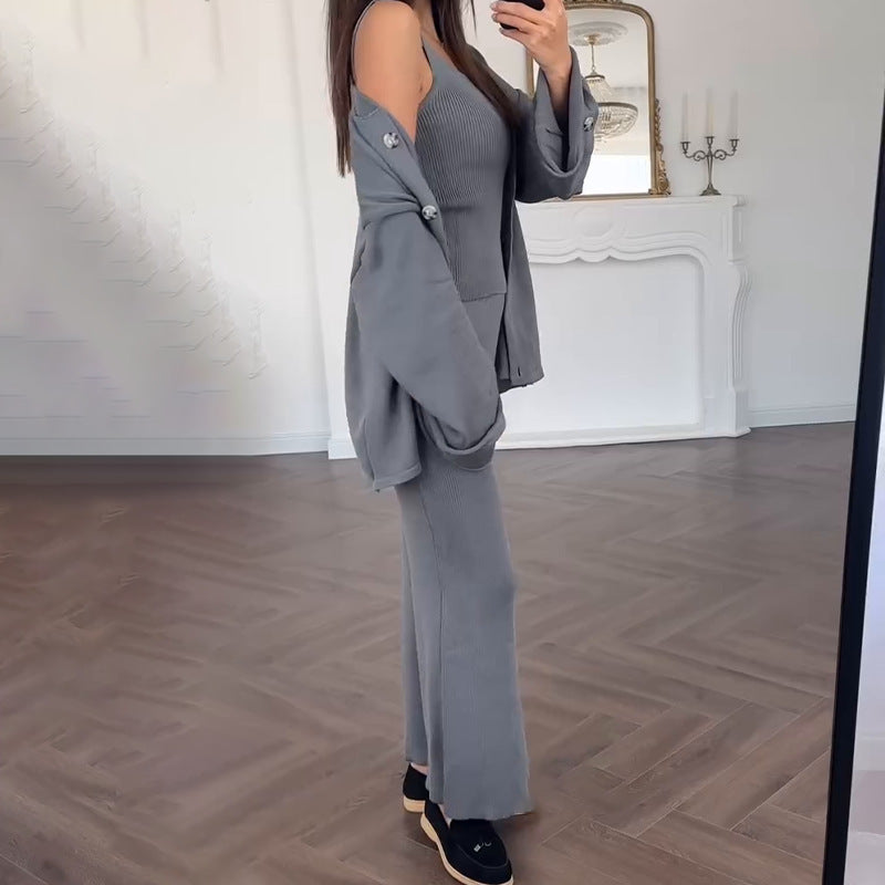 Damer elegant strikket kjole med matchende cardigan wrap Stilla