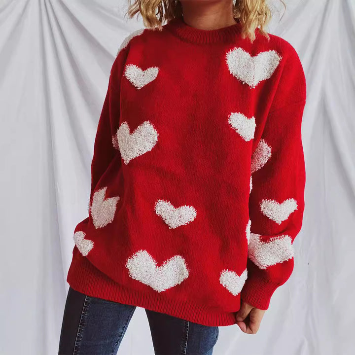 Kvinders strikkede sweater med hjerteformede applikationer Stilla