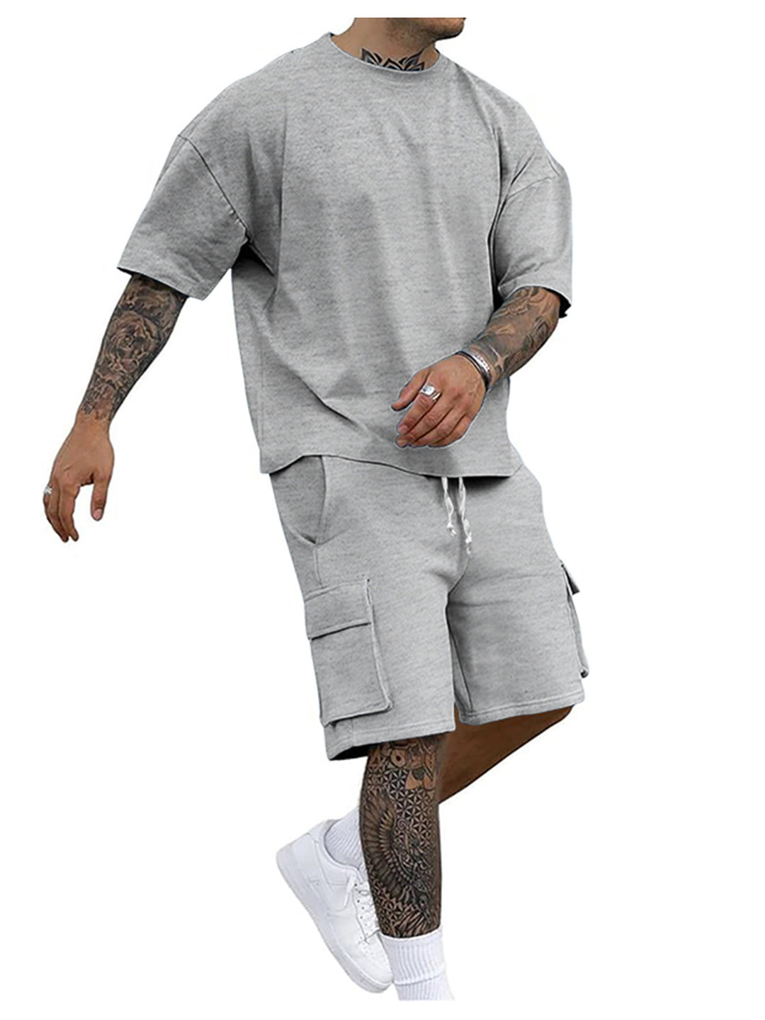 Herrer afslappet kortærmet sæt med cargo-shorts og oversize-snit Stilla