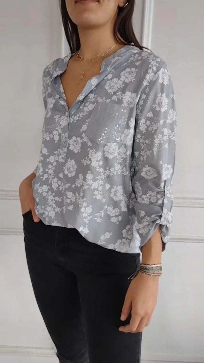 Dame Elegant Floral Knappeskjorte Stilla