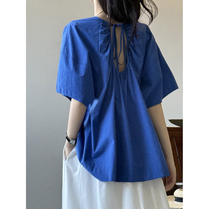 Dame Oversized Bluse med raffineret gummibånd og korte ærmer Stilla