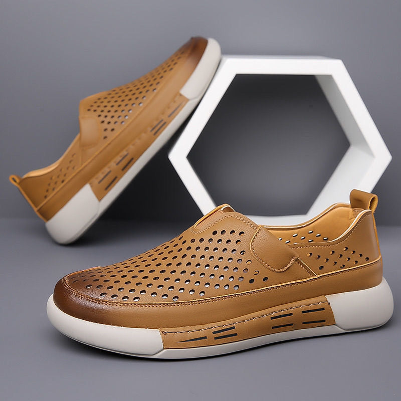 Herrer Slip-On Sneakers med perforeret læderoverdel og skridsikker gummisål Stilla