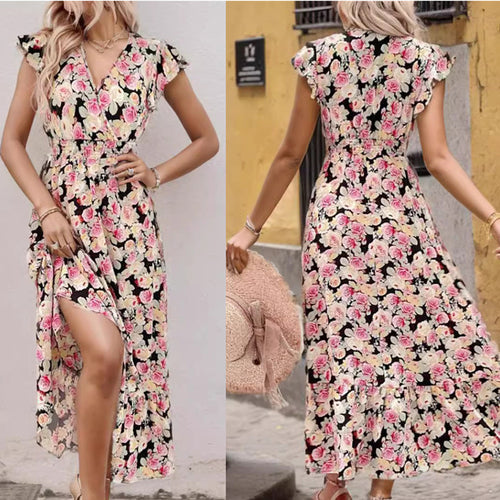 Dame Elegant Floral Højt Splitt Maxi Kjole Stilla