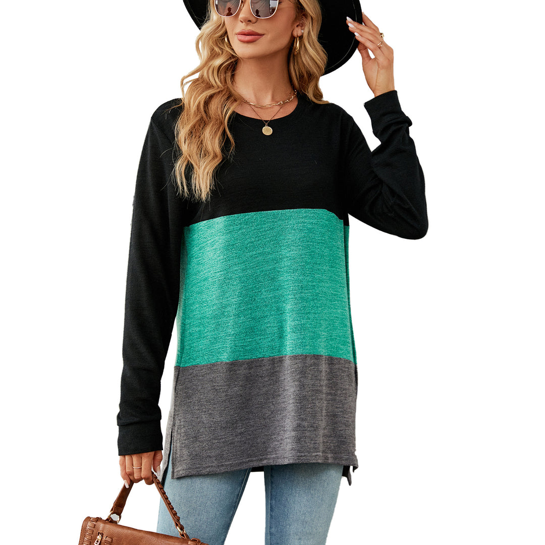 Dame Lang Sweater med moderne farveblokdesign og side slidser Stilla