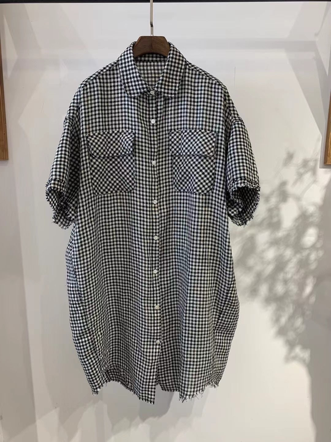 Dame Kortærmet Karo Button-Up Skjorte Stilla