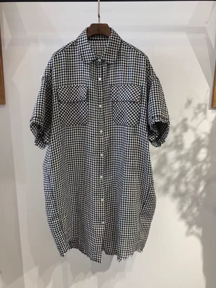 Dame Kortærmet Karo Button-Up Skjorte Stilla