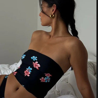 Femme Strapless Floral Print Crop Top Stilla