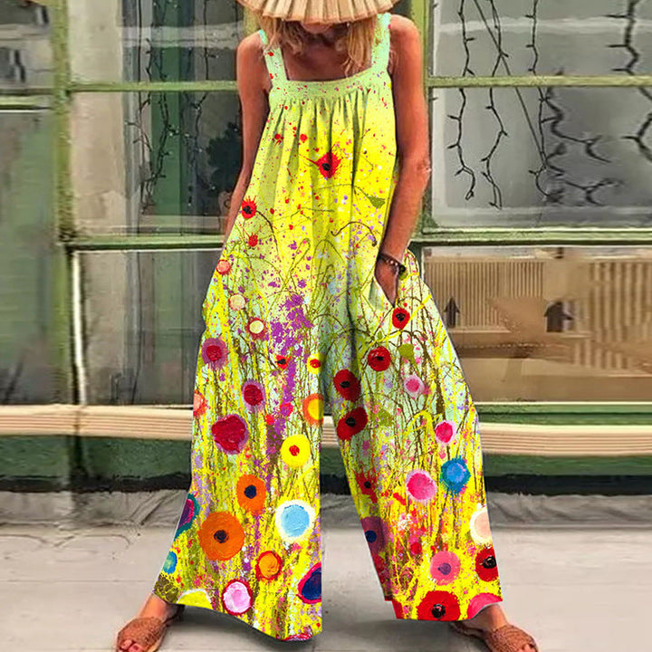 Dame Størrelse Jumpsuit med Blomster Mønster og Praktiske Lommer Skovae