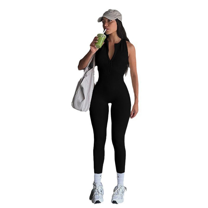 Damen Sportlicher einteiliger Bodysuit mit hohem Kragen und Reißverschluss Skovae