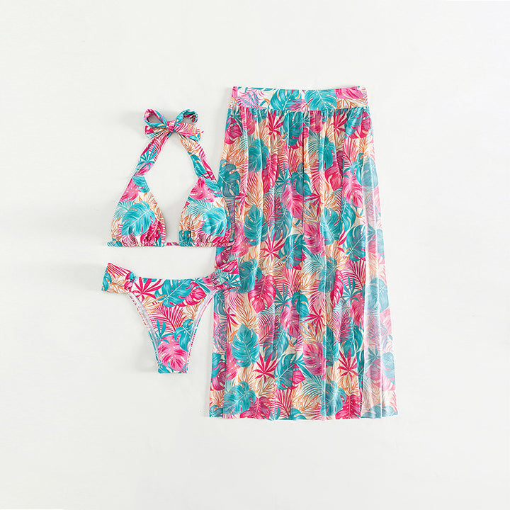 Dame bikini-sæt med blomsterdesign og gennemsigtig sarong Stilla