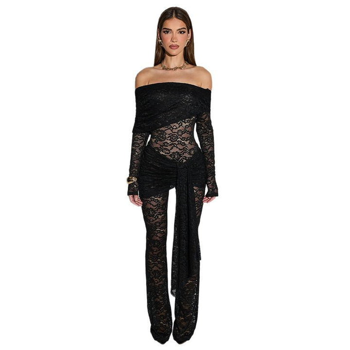 Dame Bodycon Jumpsuit i spidsestof med Off-Shoulder-design Stilla