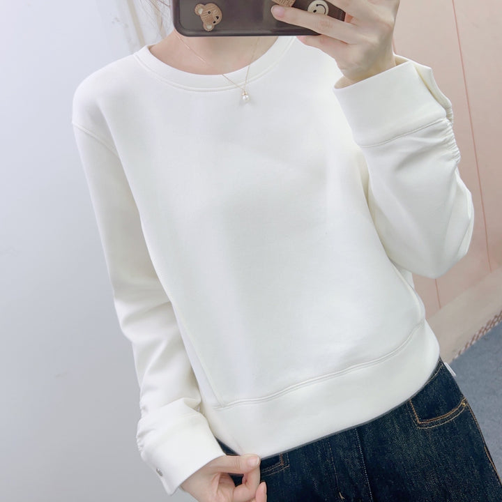 Dame behagelig sweatshirt med elegant rund hals og bløde manchetter Stilla