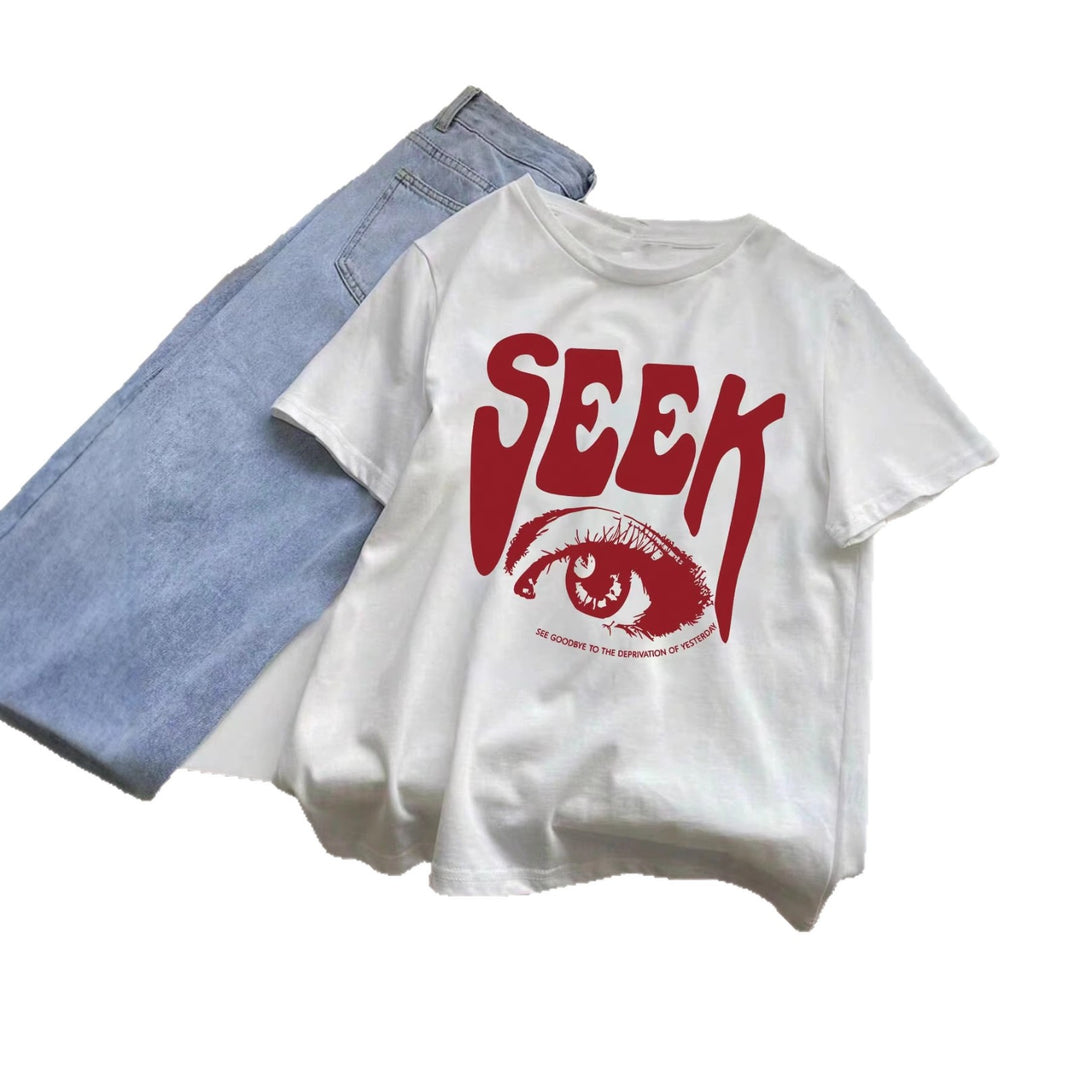 Dame T-shirt med iøjnefaldende grafisk tryk Skovae