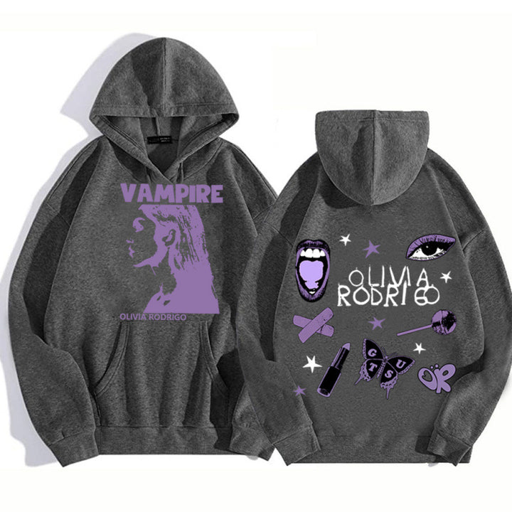 Kvinders hoodie med kunstnerisk vampyrtryk og oversized pasform Skovae