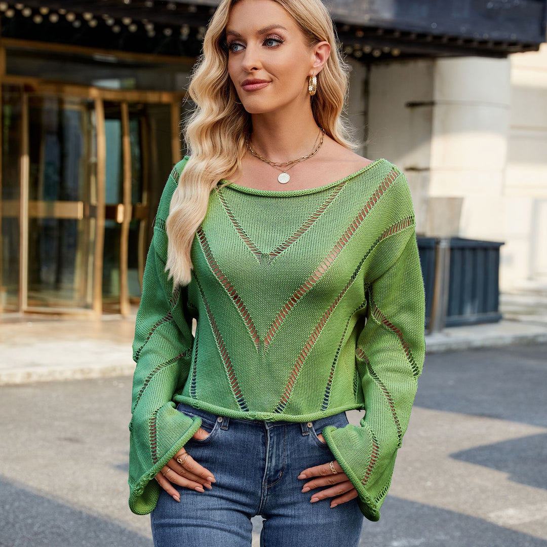 Dame Off-Shoulder Strikpullover med raffinerede udskæringer og løs pasform Stilla