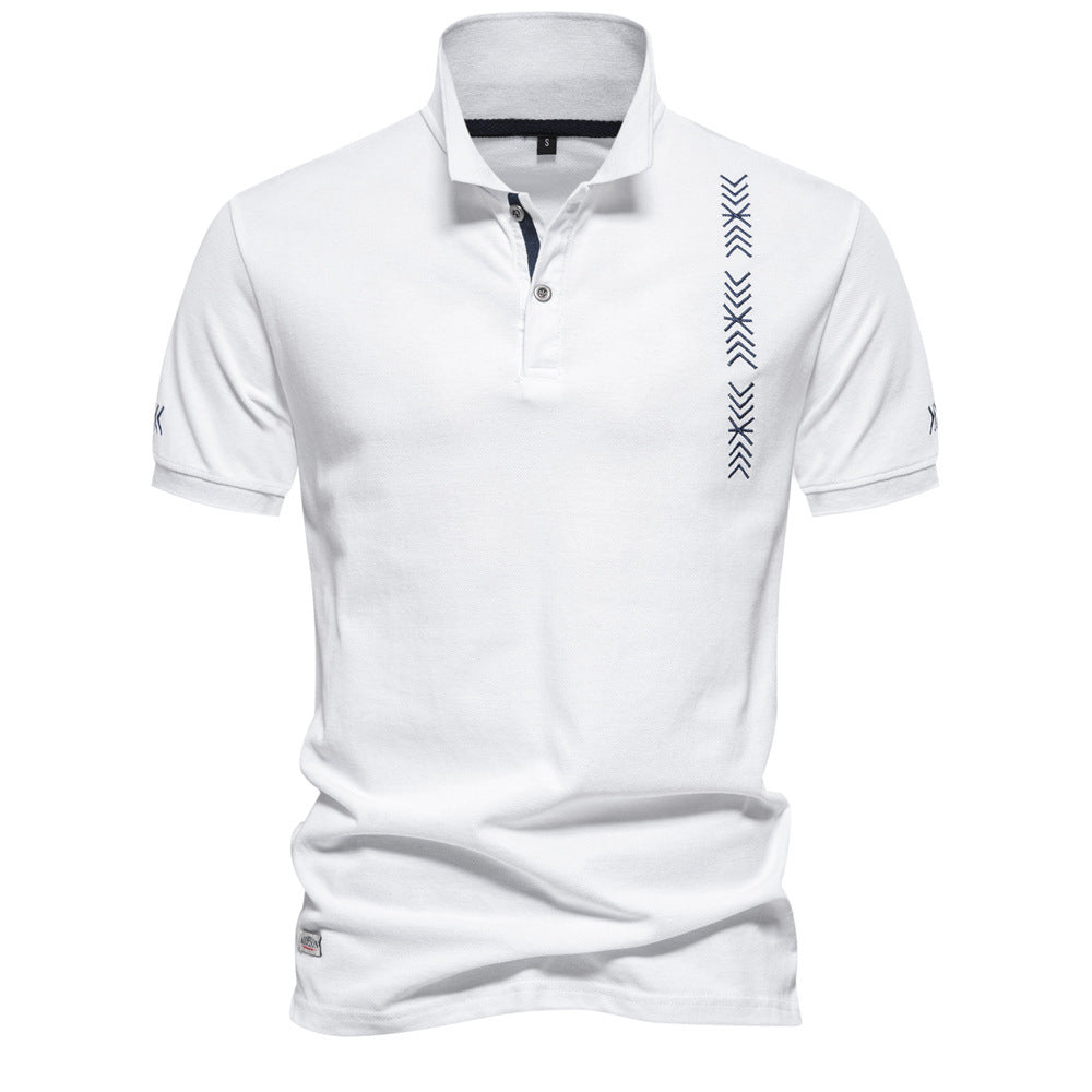 Herren nan legeres Polo med kort knapliste, broderet pilmotiv-panel og ståkrave Skovae