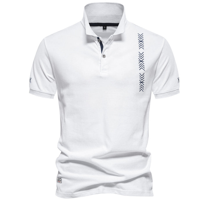 Herren nan legeres Polo med kort knapliste, broderet pilmotiv-panel og ståkrave Skovae