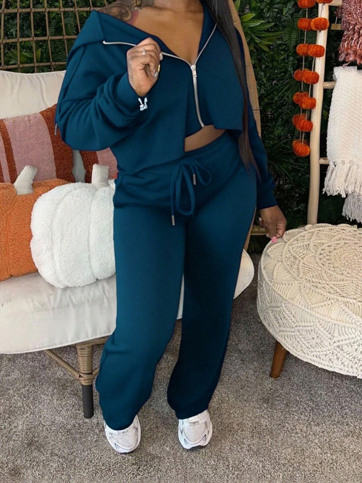 Kvinders fashionable crop top og bredskåret joggingbukser sæt Skovae