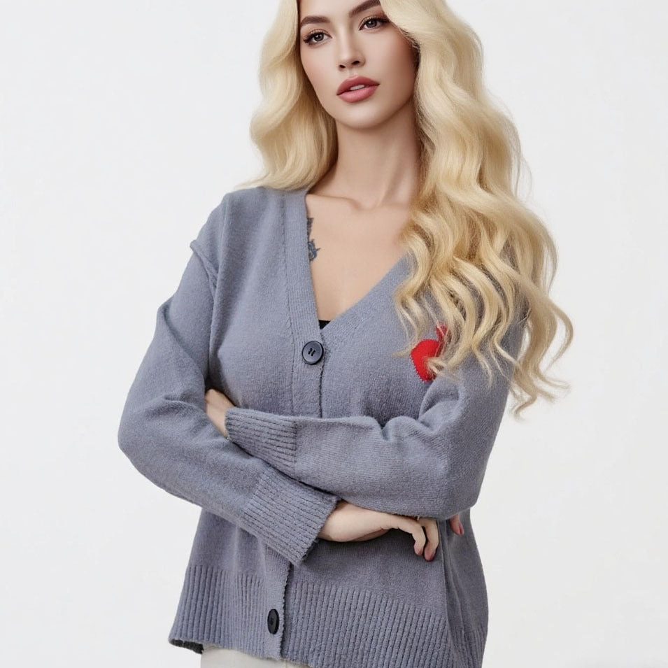Kvinders cardigan med hjertestik og blødt materiale Stilla