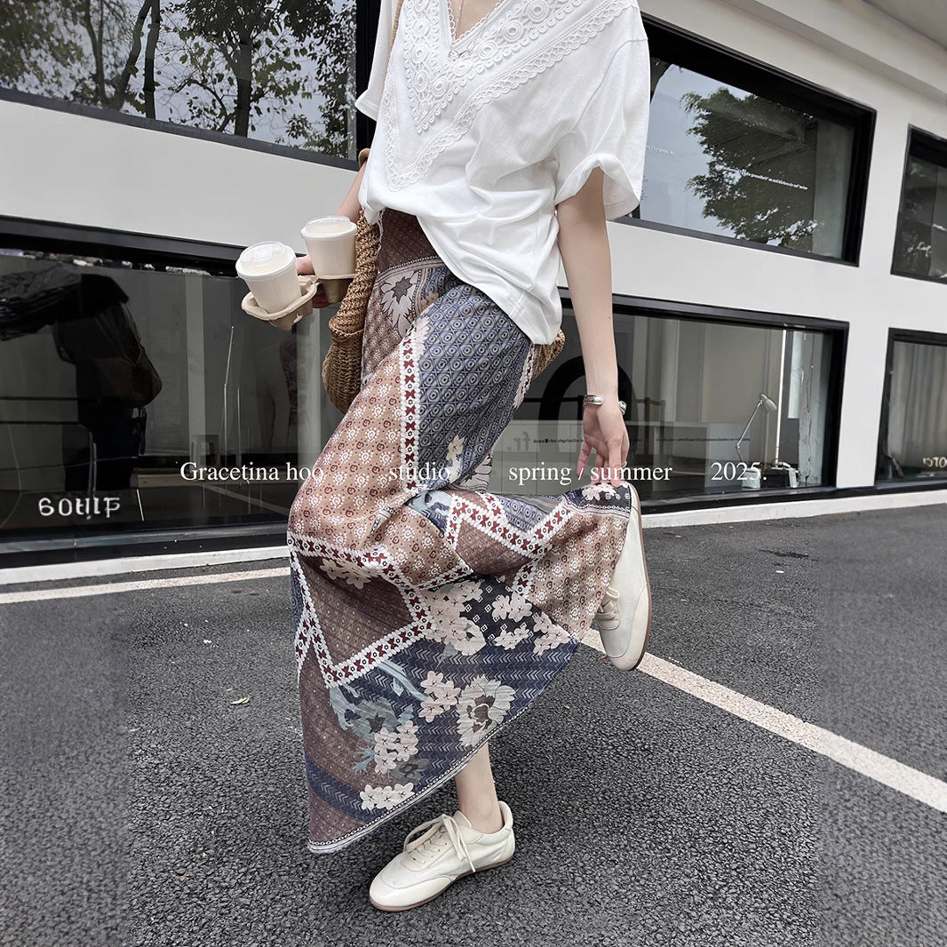 Dame Patchwork Maxi-nederdel med spidsedetaljer og flydende snit Stilla