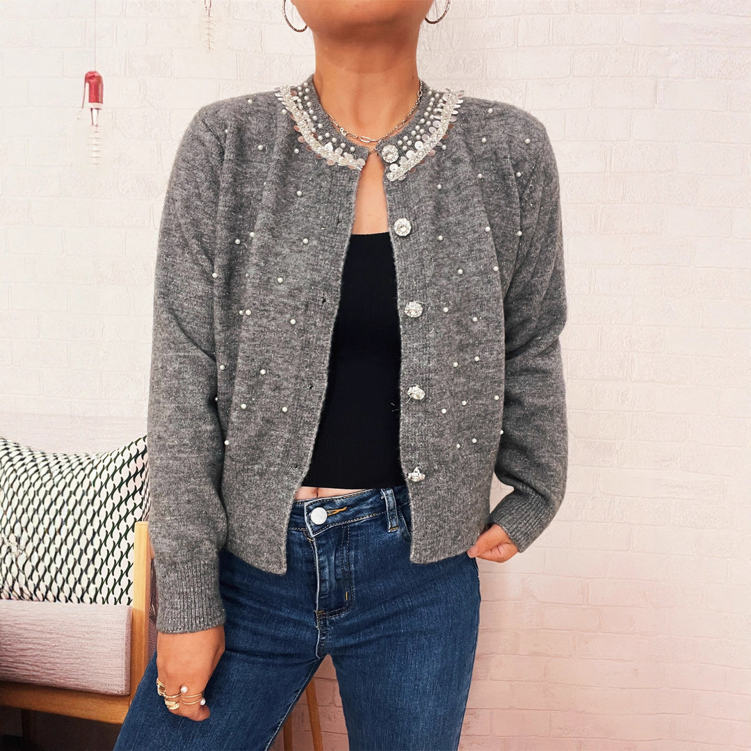 Kvinders cardigan med perle trim Stilla
