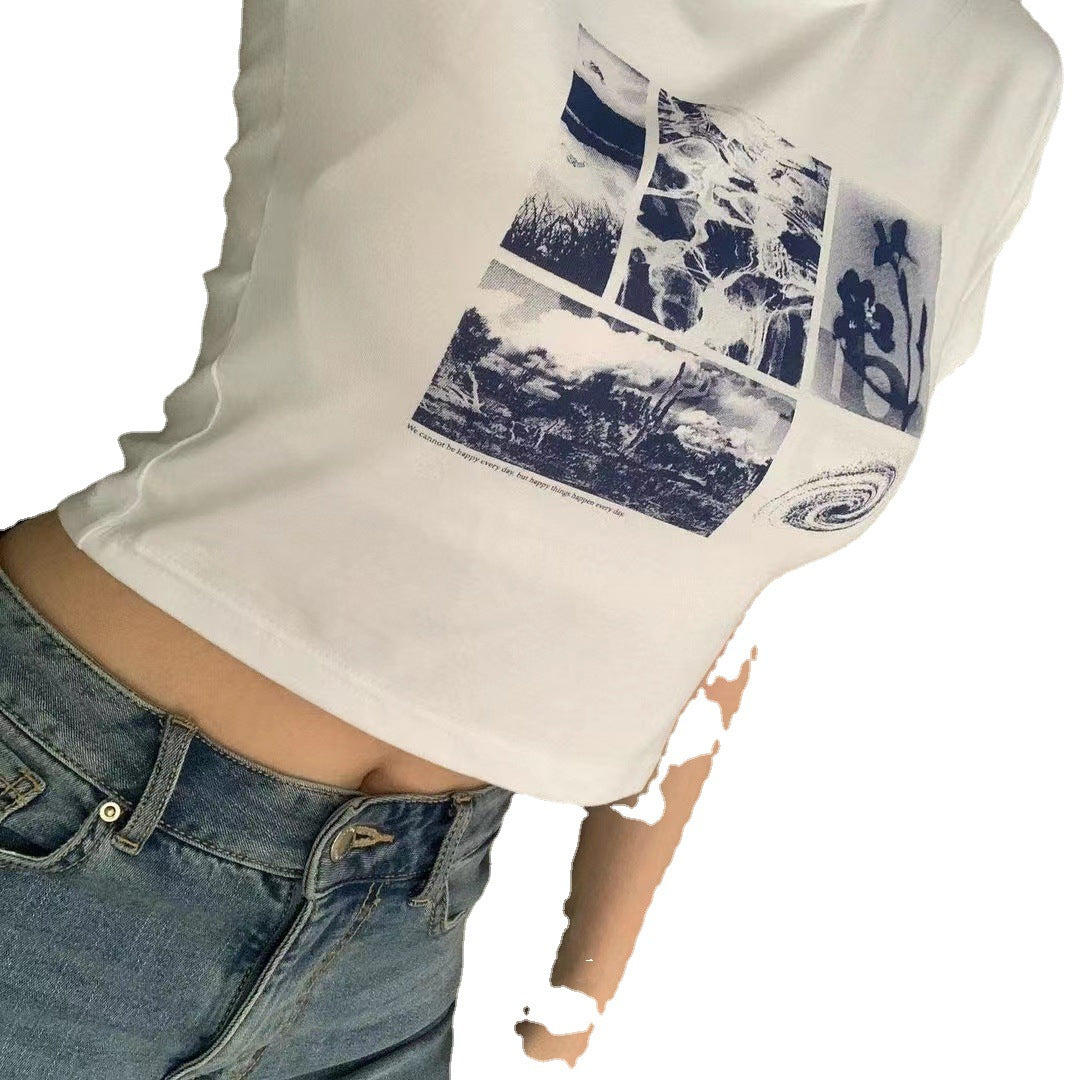 Dame Cropped T-Shirt med kreativt grafisk design Skovae