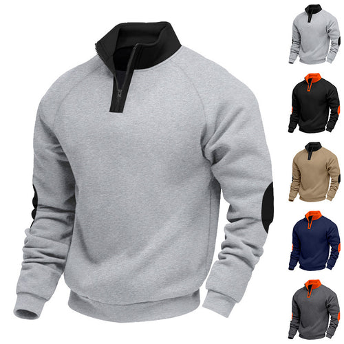 Herren halvlyn-hoodie fleecepullover med stående krave raglanærmer og albuebetræk Skovae