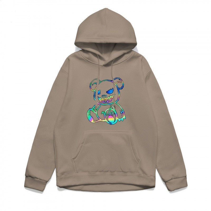 Dame hoodie sweatshirt med sejt bjørnemotiv og komfortabel pasform Skovae