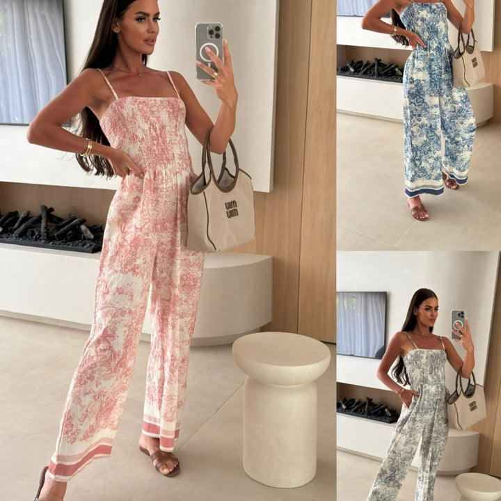 Dame jumpsuit med legende blomsterdesign og luftig pasform Skovae