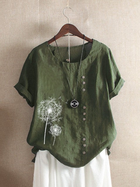 Dame kortærmet bluse med blomstret print og knapbar detalje Stilla