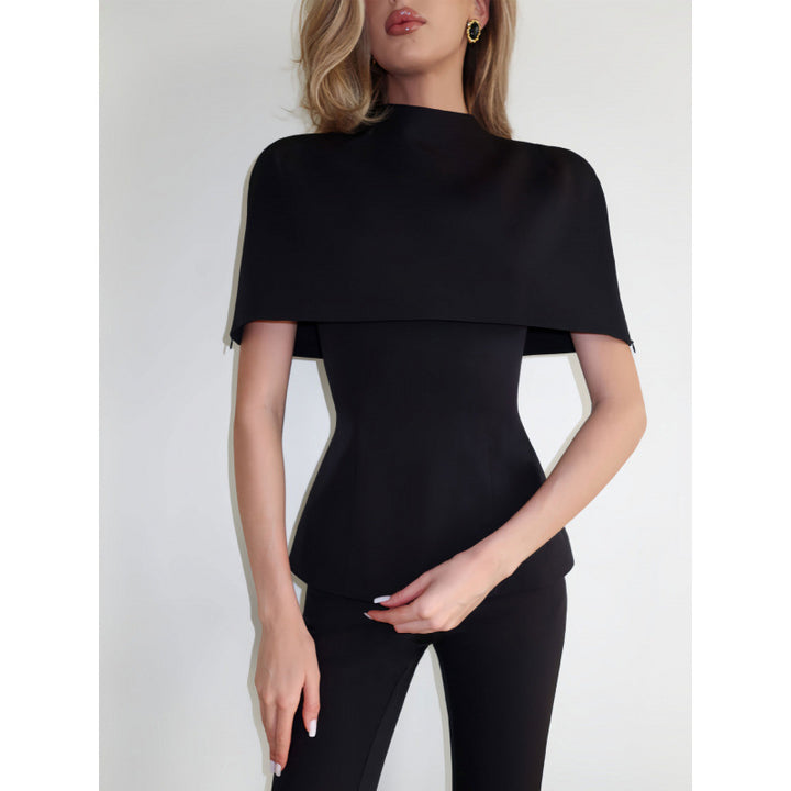 Dame Elegant top med asymmetrisk krave og figursyet snit Skovae