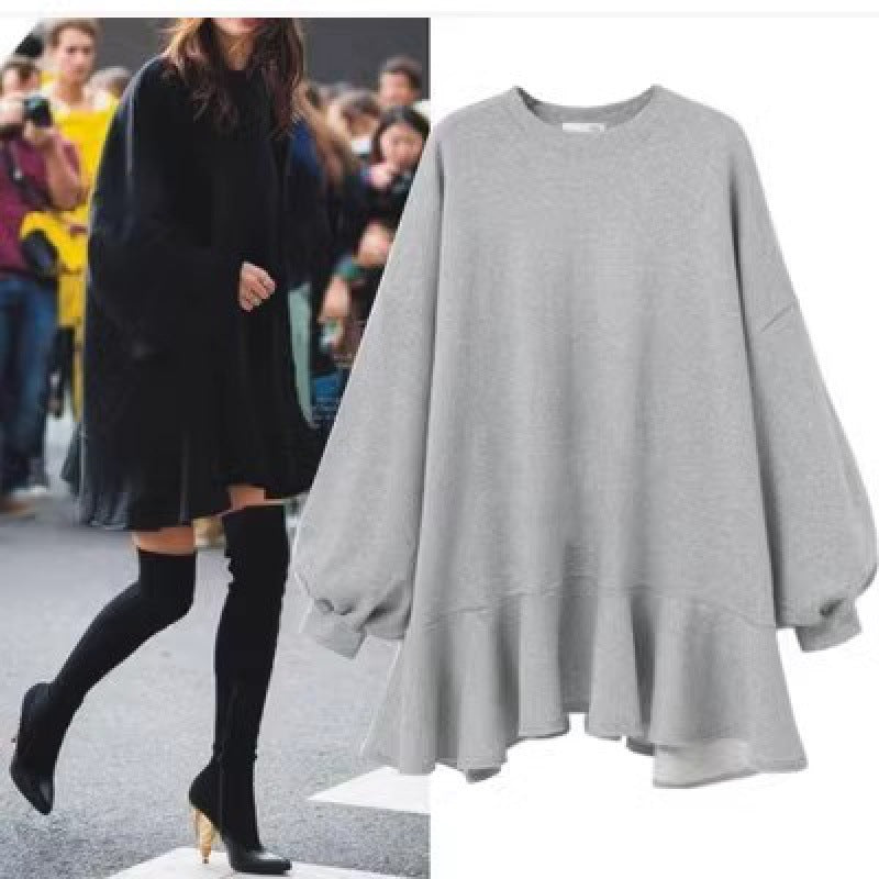 Kvindernes oversized sweatshirtkjole med voluminøs flæsekant Stilla