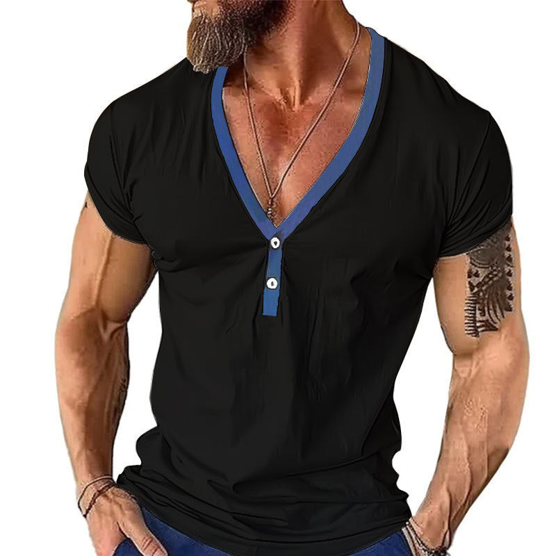 Herrer Korte ærmer Henley T-Shirt med stilfuld krave og to knapper Stilla