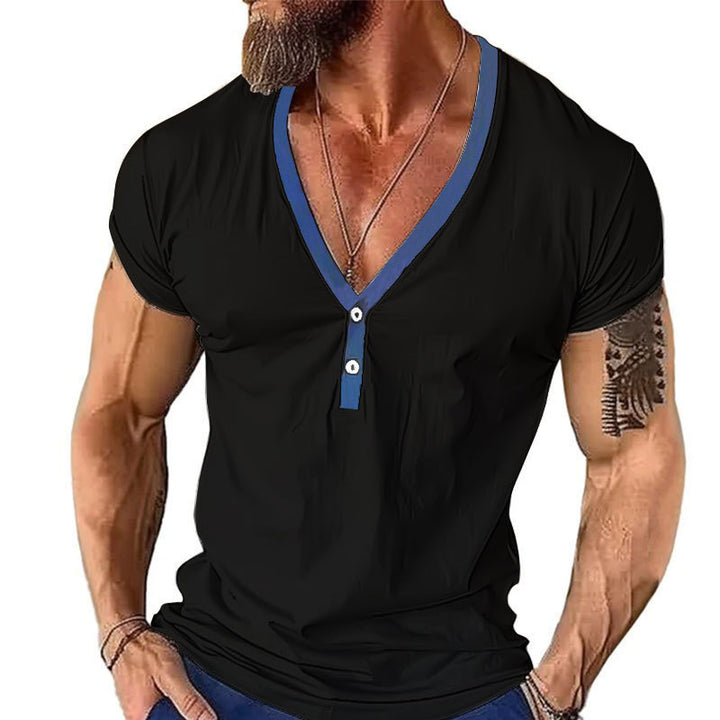 Herrer Korte ærmer Henley T-Shirt med stilfuld krave og to knapper Stilla