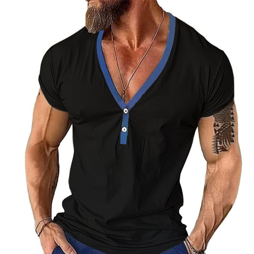 Herrer Korte ærmer Henley T-Shirt med stilfuld krave og to knapper Stilla