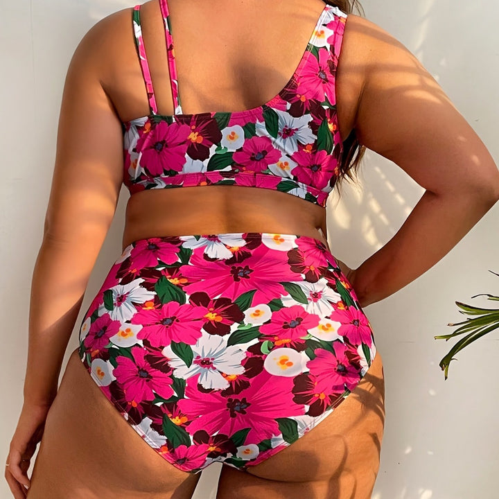 Dame nan Bikini-Sæt store størrelser med formet BH, V-udskæring og højt skåret talje-trusse Skovae